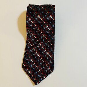 Bruno Piattelli extra long silk patterned tie red blue patriotic 65" made in USA